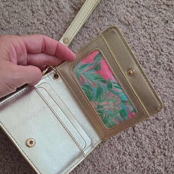 Lilly Pulitzer Pink and Green Floral Card Holder with Gold Trim - Picture 2 of 2